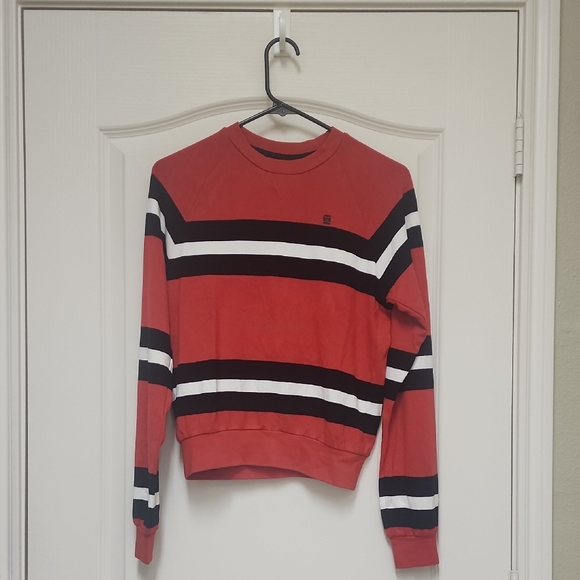 G-Star Red and Black Striped Crewneck Sweater - Picture 1 of 8